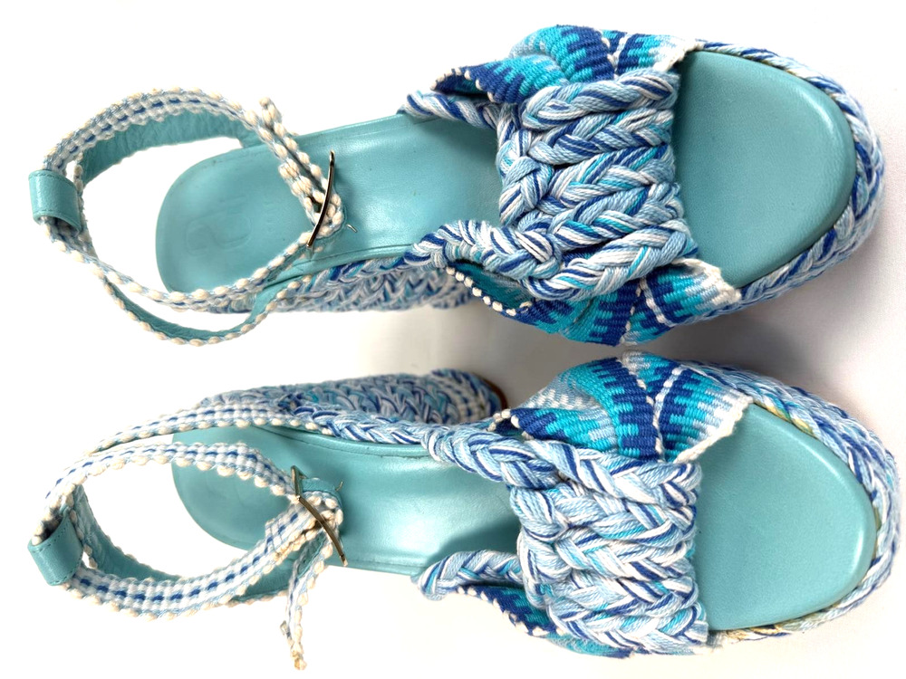 Antolina Paris Cloth Blue Heels woven espadrille Size 36 evening party sandals